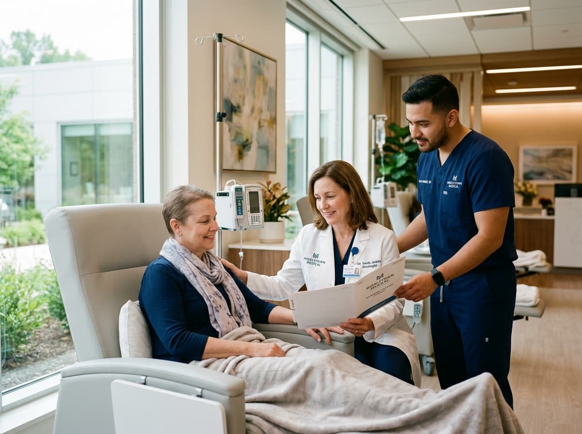 A compassionate oncology care team supporting a patient during treatment at Middletown Medical.