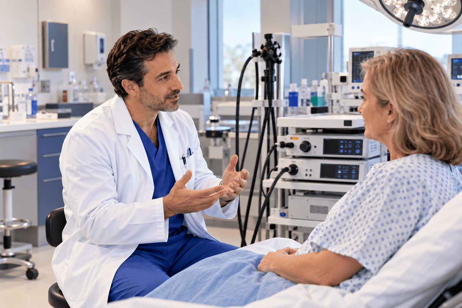 An interventional gastroenterologist performing an advanced endoscopic procedure at Middletown Medical.