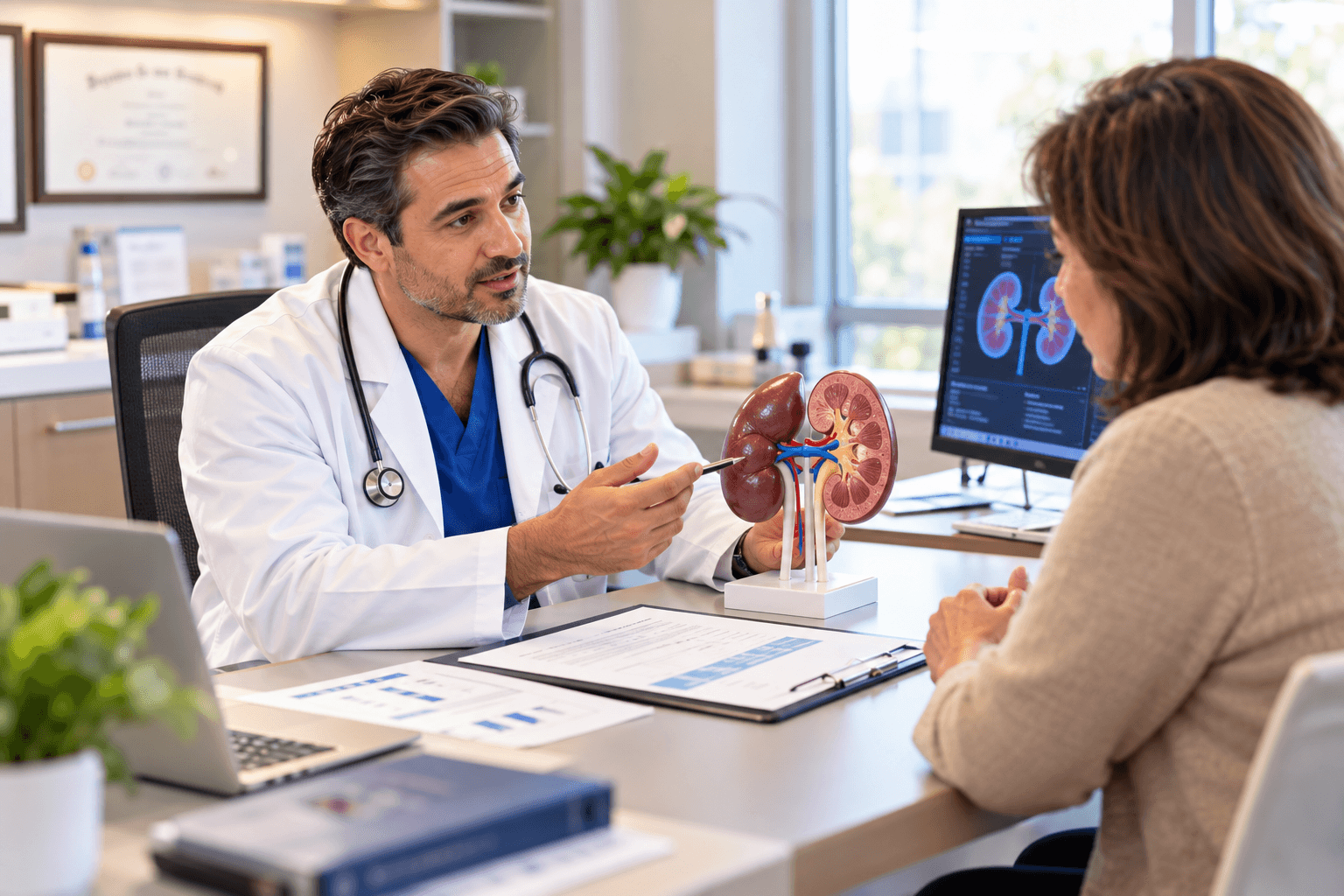 A nephrologist discussing kidney health and treatment options with a patient at Middletown Medical.