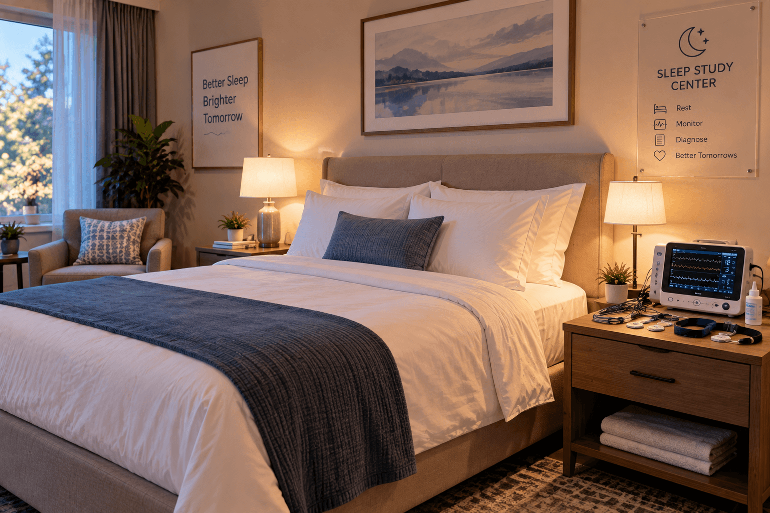 A comfortable, hotel-style room at the Middletown Medical Sleep Center.